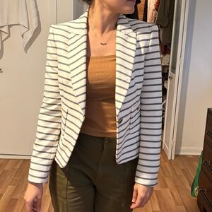 Zara White and Navy Striped Blazer